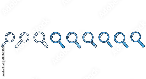 Magnifying glass icons in a row.