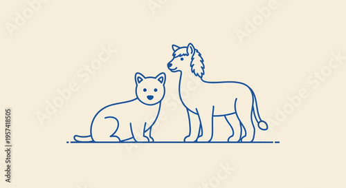 Lion and Cat Side by Side.