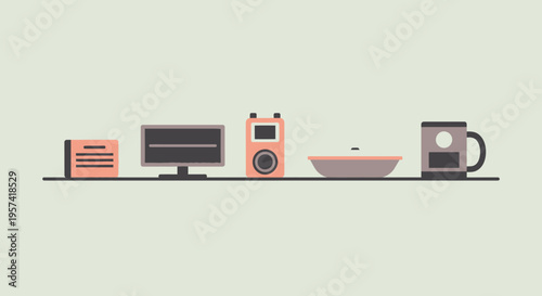 Pink and gray household office items.