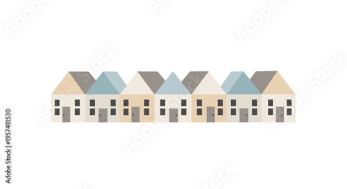 Row of colorful houses with roofs.