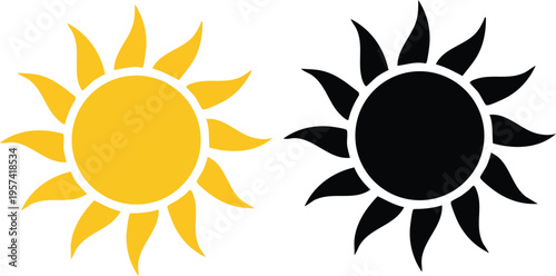 Sun Icon Set Yellow And Black Sun Symbols Vector Illustration