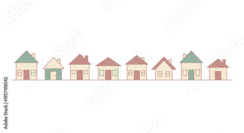 Row of small colorful houses side.