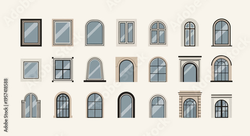 Various old windows with frames.
