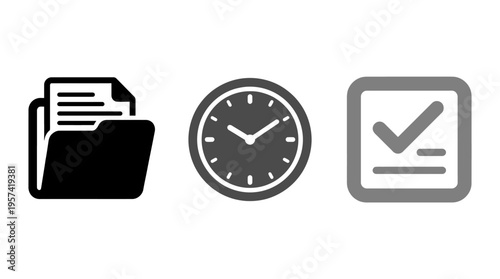 Task management icons document, clock, and checklist