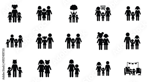 Happy family silhouettes for parenthood childhood bonding community support and diverse household life concepts