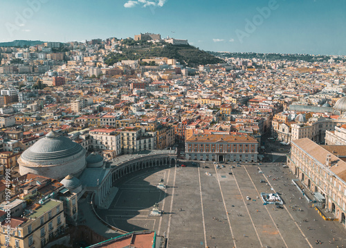 aerial view of naples, napoli italy, piazza plebiscito