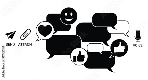 Messaging chat interface vector social reaction icons web