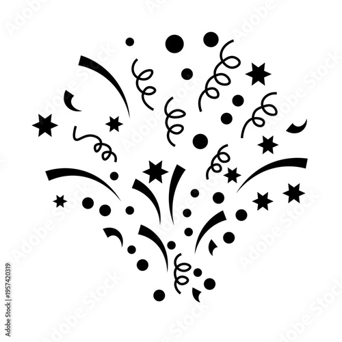 classic confetti and streamer explosion graphic, celebrating big wins or special occasions, fireworks icon, confetti explosion, or party popper burst