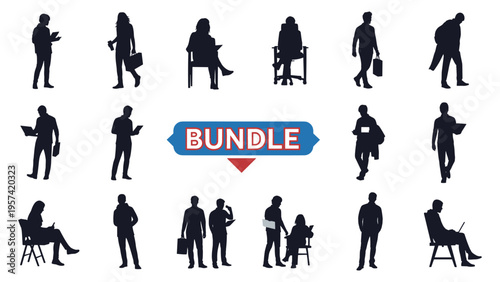 People silhouettes for business lifestyle daily routine office work and professional human character poses bundle