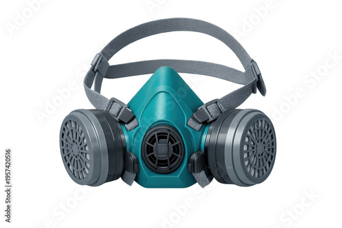 Teal half mask respirator with replaceable filters for protection