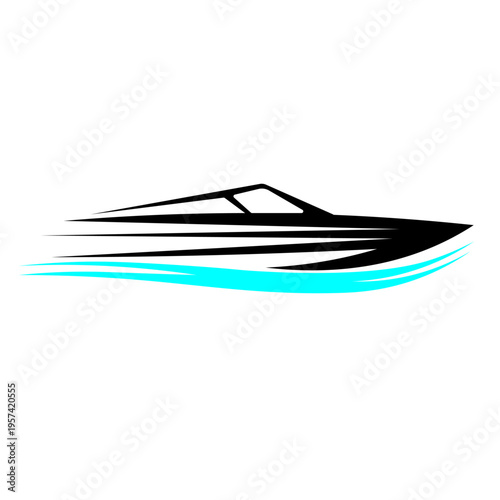 speedboat logo, yacht club branding, water sports companies, or marine-related business, minimalist, high-performance powerboat silhouette, motion on the water
