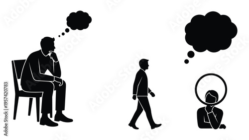 Thinking silhouettes for mental process brainstorming idea generation reflection and problem solving concepts