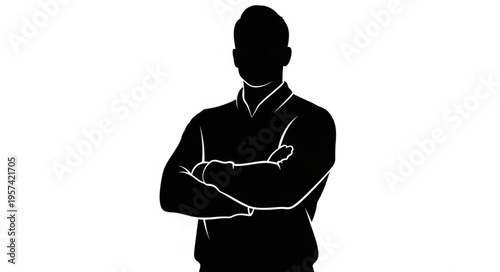 Silhouette of a man with arms crossed in a confident pose.