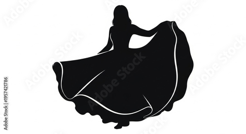 Silhouette of a woman gracefully dancing with a flowing dress.