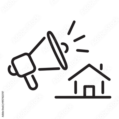 Real Estate Marketing Megaphone Icon for Property Announcements and House Selling Promotions