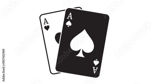 Two ace playing cards, one black spade ace and one white heart ace, displayed on a clean white background for luck.