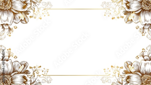 Luxury wedding invitation frame with golden floral designs