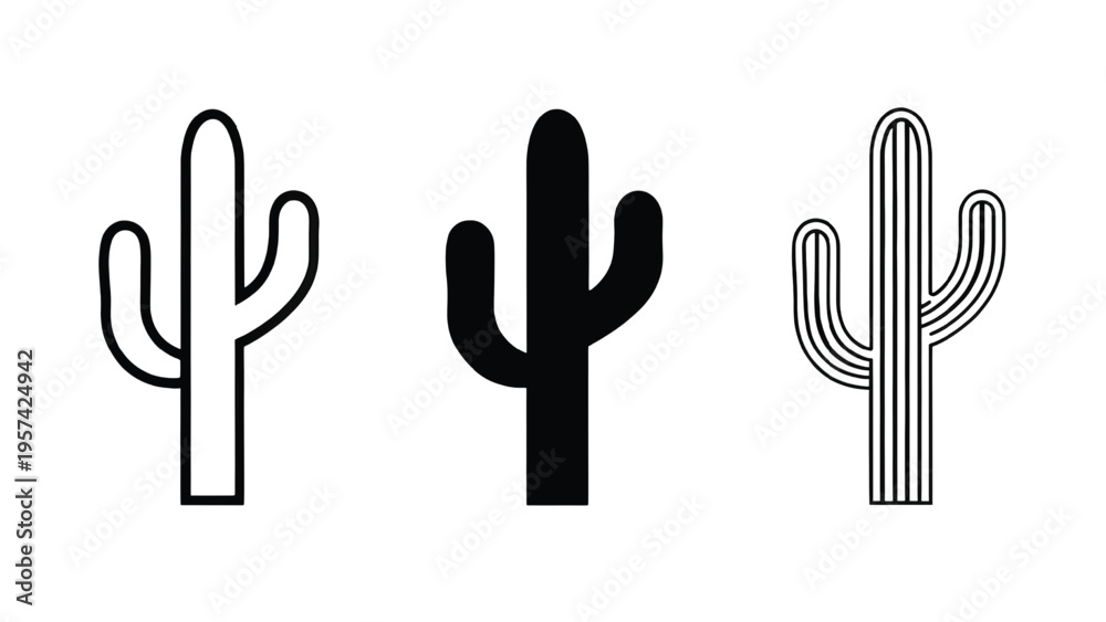 Obraz premium A set of three distinct cactus icons presented in minimalist black and white line art styles