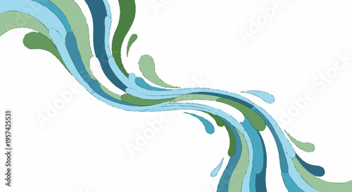 Abstract flowing water illustration in shades of blue and green on white