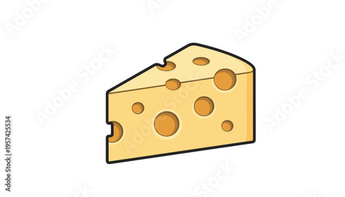 A wedge of cheese illustration with holes on a white background