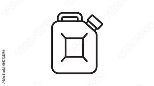 Jerrycan simple black outline icon with a square reinforced front and a handle on top, ideal for transportation.