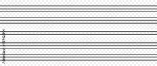 Clean music staff paper texture as transparent PNG overlay. Minimal musical notation grid for sheet music, songwriting, composer drafts, educational and print design.