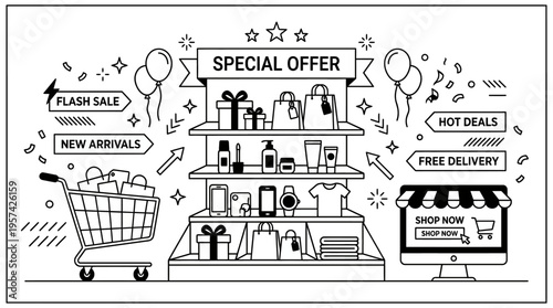 Online Shop Special Offer Banner in Black and White