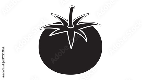 Tomato icon with stem and leaves, representing freshness and healthy food for culinary use. featuring fruit, vegetable, fresh with natural and