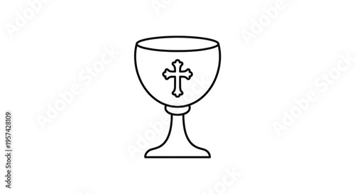 Christian holy grail chalice icon with cross symbol minimalist line art.