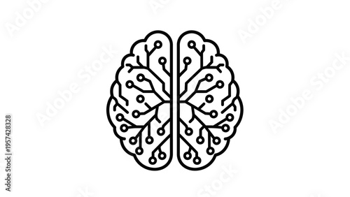 Abstract brain icon with intricate circuit connections illustrating artificial intelligence and machine learning concepts in a digital context