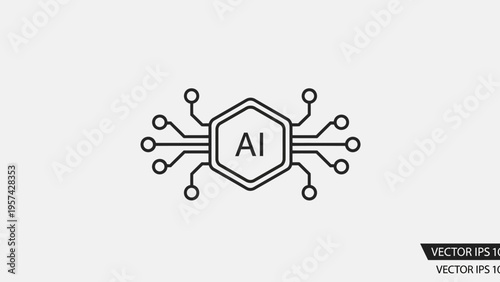 Sleek minimalist icon illustrating the core concept of artificial intelligence, featuring a stylized AI chip at the heart of interconnected digital pathways and advanced computational processes