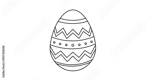 Simple black and white line art of a decorated Easter egg with zigzag patterns.