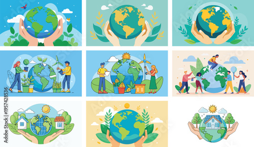 Set of 9 eco-friendly earth icons vector