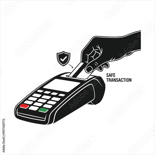 Hand inserting credit card into payment terminal for safe transaction and security with payment system