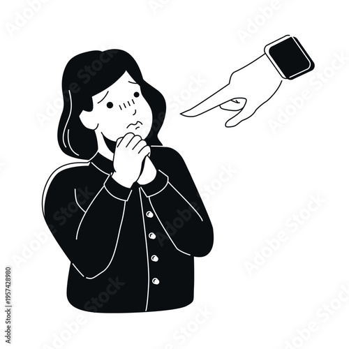 Blamed Woman - Black and White Flat Design Illustration