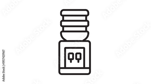 Water cooler dispenser icon with two taps and a bottle on top, simple outline graphic featuring symbol, beverage, office with home and kitchen