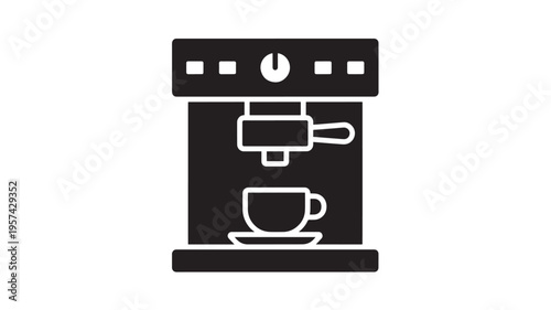 Espresso machine icon with a cup of coffee and saucer, perfect for cafe and beverage-related designs