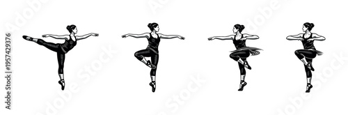 Ballet dancer silhouette vector illustration featuring elegant poses of a woman in dance movement