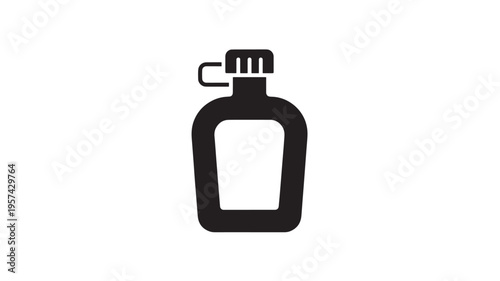 Canteen black icon with a simple shape for camping and outdoor activities, representing water storage for adventures.