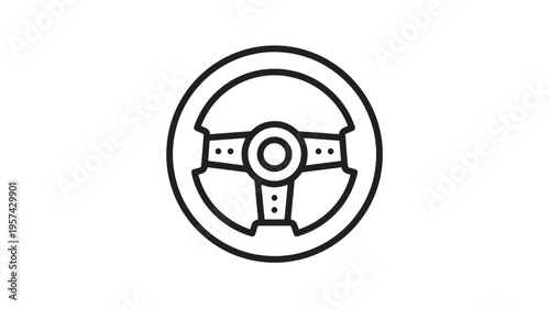 Steering wheel icon with a simple black outline design, representing vehicle control and driving. featuring car, automobile, transport with controls