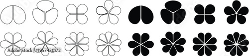 Flowers icon set, Flowers Groovy retro floral in modern simple. Cute round flower plant nature, Perfect for design, patterns, and decorative elements. Black shapes, kids cute decor. vector element