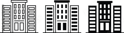 Office building icon representing business. Central Corporate Workplace Symbol, Formal Office Building Icon. building icon representing a city skyline or business district. corporate company and comme