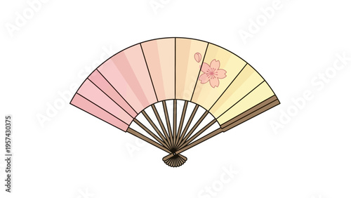 Beautiful Japanese folding fan adorned with delicate cherry blossoms, symbolizing spring and elegance, perfect for cultural events and artistic displays