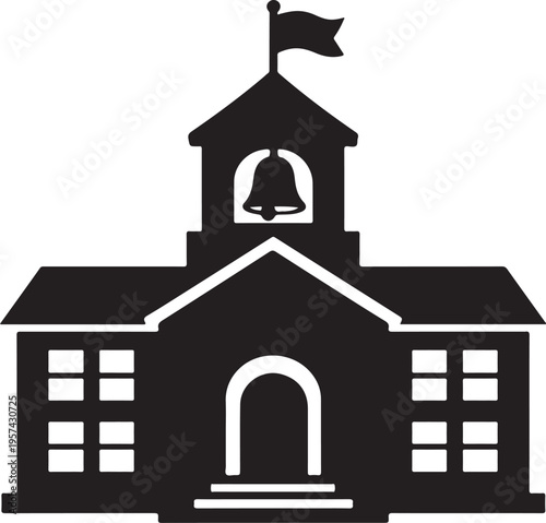  A school building with a prominent bell tower and flying flag