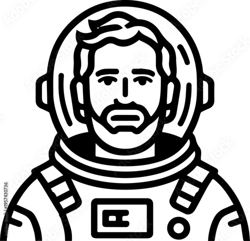 Hand Drawn Male Astronaut Black and White Avatar Illustration in Minimal Line Art Style Design