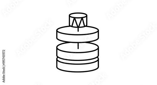 Abstract geometric stack of discs and cone on white background, minimalist design