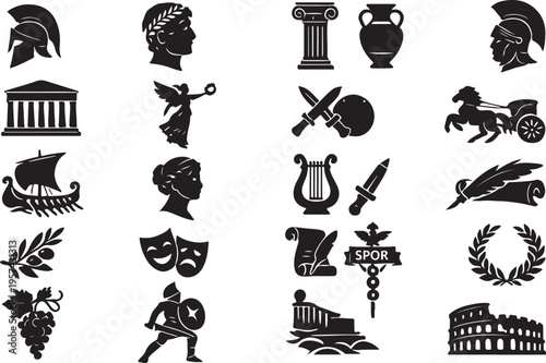  Collection of Ancient Greek and Roman Silhouette Icons ancient Greece ancient Rome
