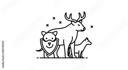 Animal Protection Shield with Dog, Deer, and Fox Icons