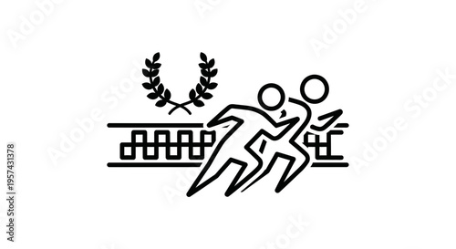 Athletes Running Race on Track with Laurel Wreath Symbolizing Victory