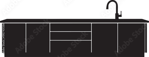 Contemporary kitchen cabinetry with countertop and faucet silhouette
